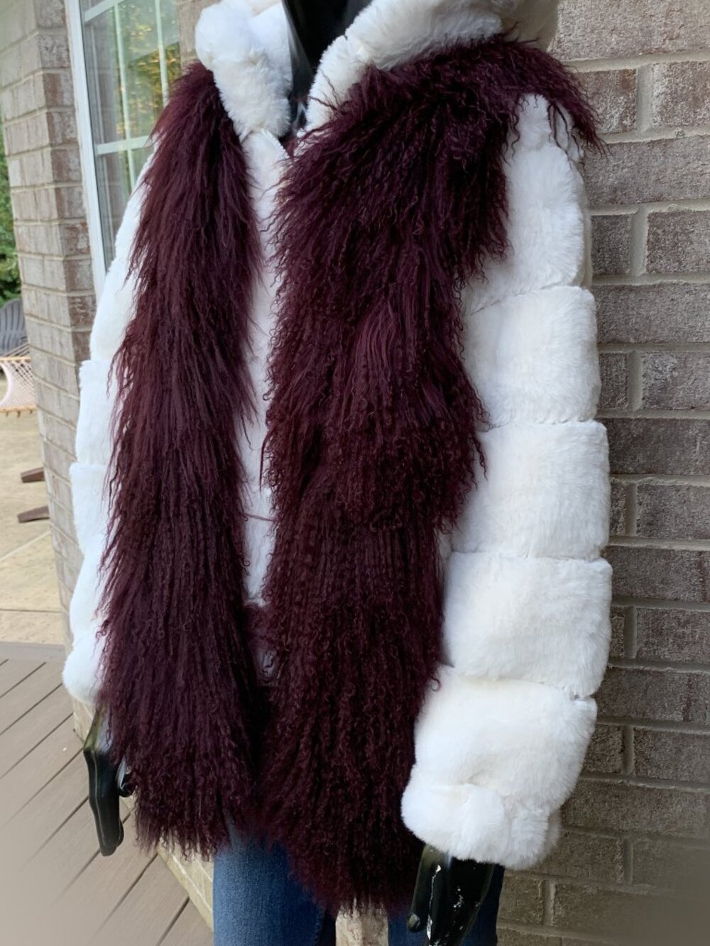 Mongolian Lamb Fur Burgundy Boa Scarf